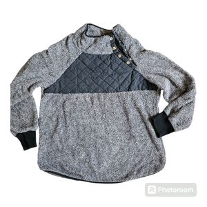 Gray & Black Quilted Soft Fuzzy Knitted Pull-Over Snap Sweater/Jacket ~NWOT! 💛
